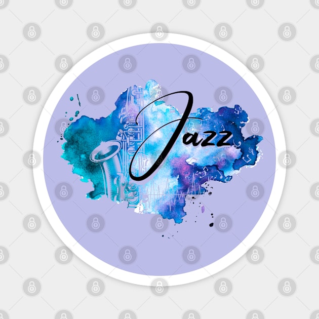 Womens Jazz Blue Music Notes Saxophone Colored Artwork Magnet by Designs by Romeo